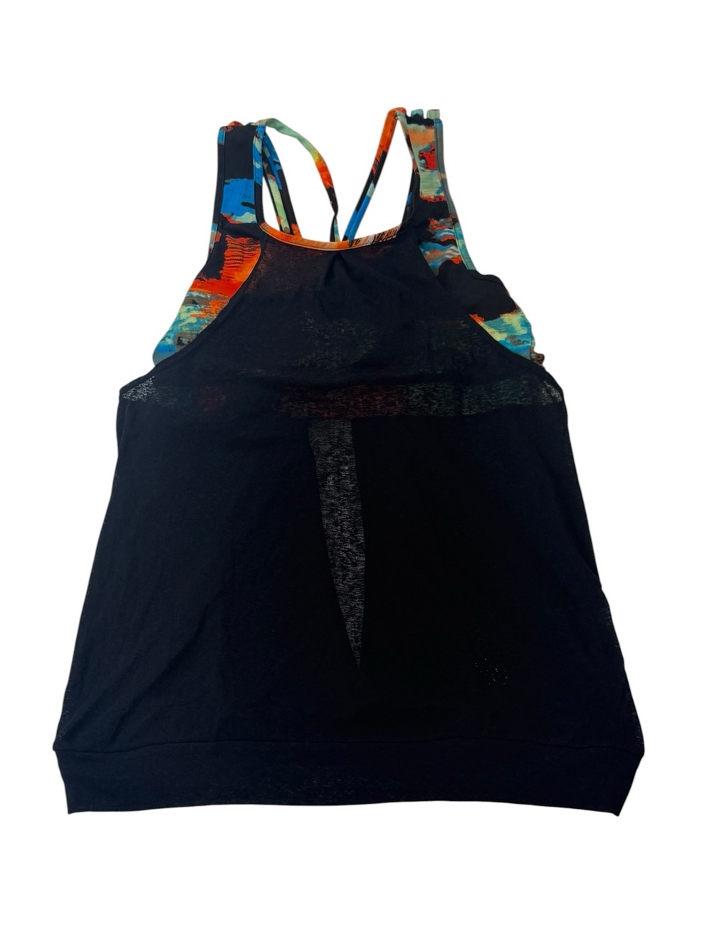 Badgley Mischka Black Tank Top Colorful Sports Bra Built In Size Medium/Large